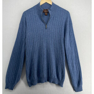 TASSO ELBA Sweater Mens 2XL Fine Cashmere Ribbed Jumper 1/4 Zip Pullover Blue